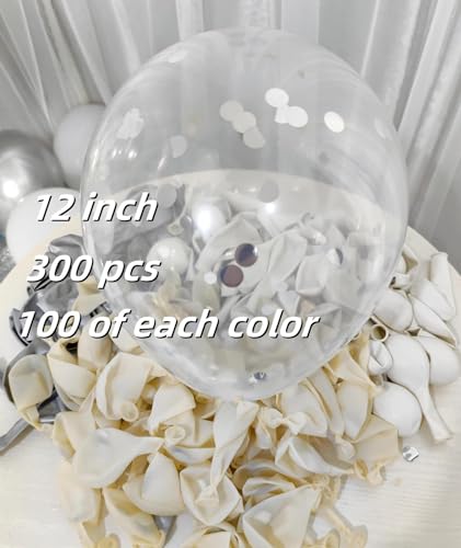 Image of 300 Pack White and Silver Balloons 12 Inch Silver Confetti Balloon for Various Party Events Decorations