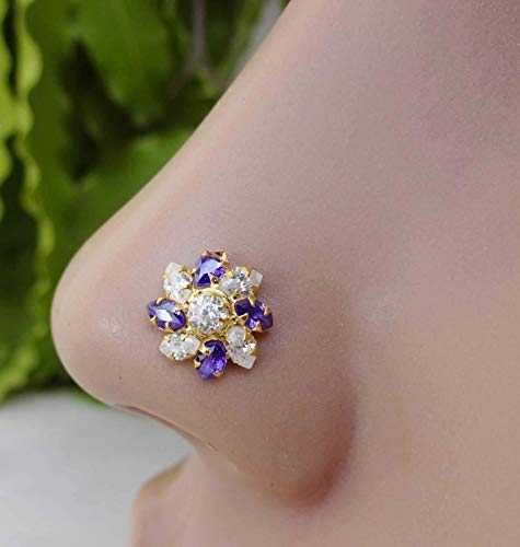Sapphire Diamond Nose Stud,Nose Pin,925 Sterling Silver Nose Stud,L Shape Nose Stud,Cubic Zirconia,Indian Nose Stud,Thanksgiving Nose Stud,Marquise Nose Stud,CZ Simulated Diamond Nose Stud(TEJ140)