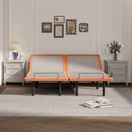 Image of ESHINE Split King Adjustable Bed Frame Without Mattress, Wireless Remote | Ergonomic Zero Gravity Bed Base, Bluetooth APP Control, Foot and Head Incline, Anti-Snore, 2 Twin XL, 2000 Series