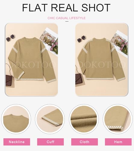 Image of Dokotoo Sweaters for Women Fashion Solid Crewneck Loose Fit Long Sleeve Contrast Cable Knit Pullover Sweater Jumper Tops