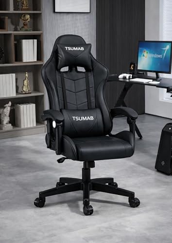 Image of Ergonomic Gaming & Office Chair with Adjustable Headrest and Lumbar Support, Reclining High-Back Computer Chair with 4D Armrests & Smooth Casters - Black