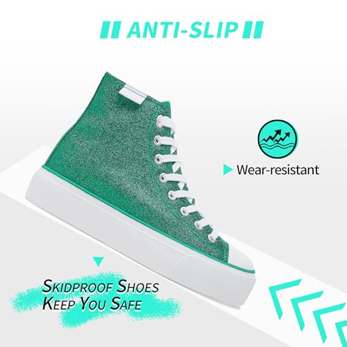 ALTOCIS Glitter Platform Fashion Sneakers,Sparkly Bling Mid Calf Sneaker for Women,Cute Comfortable Platform High Top Sneakers(Green Glitter US9)