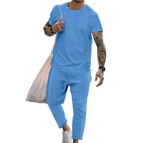 T-Shirt Col Rond Homme Bleu Clair Slim Fit Mode d'Été Taille 3XL