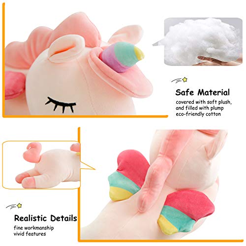 Aixini Plush Unicorn Stuffed Animal Pillows Toy, 11.8 Inch Cute Soft Pink Unicorn Plushie With Rainbow Wings Gifts For Girls #TOP1