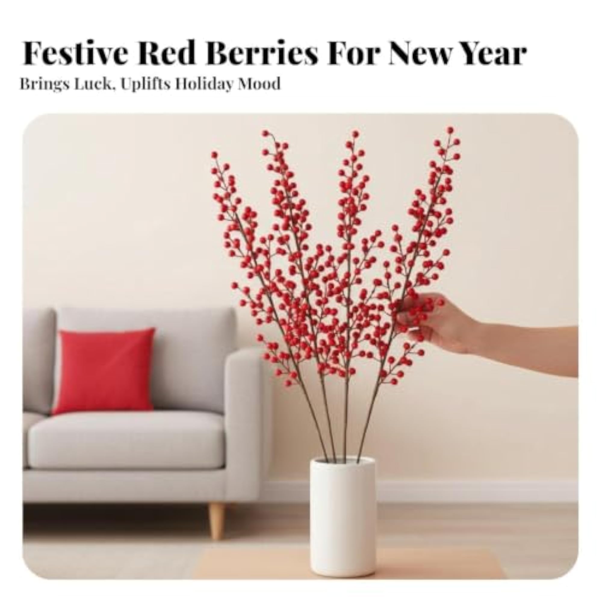 Artificial Holly Berry Branch for New Year Decor