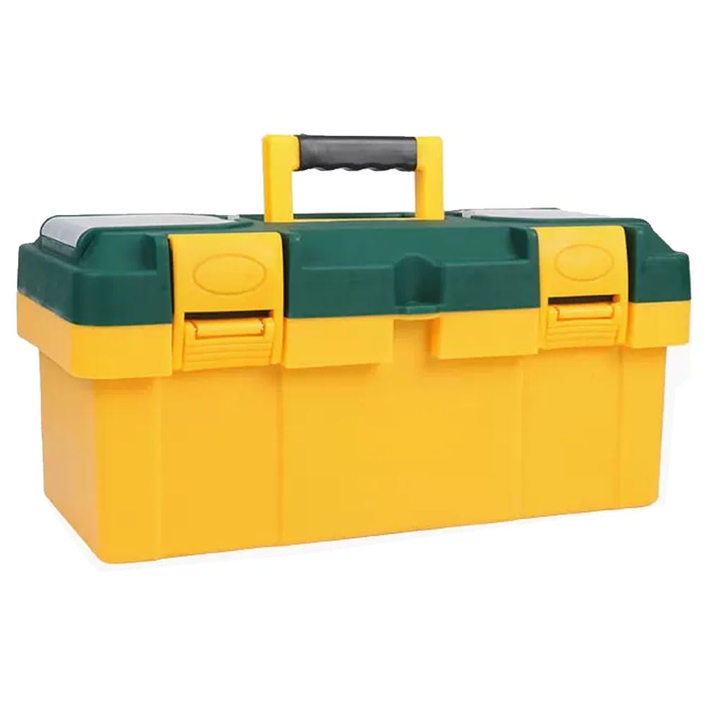 2 Lid Organiser For Tools Small Parts Heavy Duty Portable Tool Box Removable Tray Storage Box Yellow(Size:20inch)