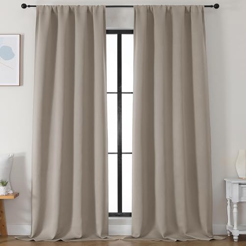 Simplebrand Stone Blackout Curtains for Bedroom 96 Inches Long 2 Panels, Solid Thermal Insulated, Energy Saving Living Room Window Treatment Curtains Blackout Drapes, W50 x L96 Inch, Stone