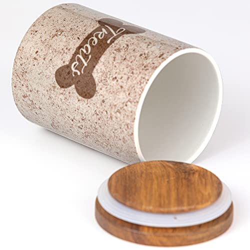 Dog Treat Container Airtight, Ceramic Treat Jar For Dogs, Dog Treat Canister With Wooden Lid, Dog Food Storage Container Holder For Cookies, Biscuits, And Snacks, 3.85" Dia X 5H" #TOP3
