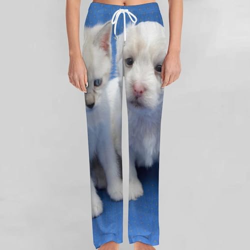 Bas de pyjama femme imprimé chaton et chiot en taille S - 3