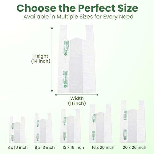 Image of ECOZ Compostable & Biodegradable Carry Bags | Eco-Friendly Plastic-Free Shopping Bag for Grocery, Food, Retail & Vegetables | 11x14 Inch | Approx Pack of 115| Load 2kg Capacity | for Supermarket