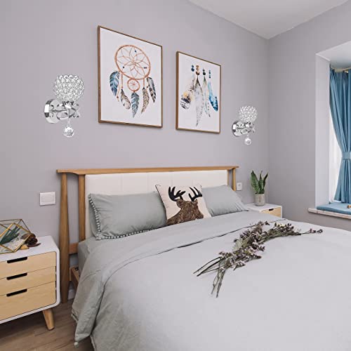 Tislyco Crystal Wall Sconces Set Of Two, Modern Wall Light Sconces Wall Lighting With Hanging Crystal Ball, Wall Mount Lamp Bedside Wall Lamp Silver Sconces Wall Decor For Bedroom Living Room Hallway #TOP3