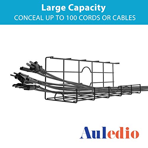 Auledio Desk Cable Management Tray, Cable Organizer for Wire Management, Metal Wire Cable Tray for Office and Home,2 Pack Standing Desk Tray, Black Cord Basket 17\'\'