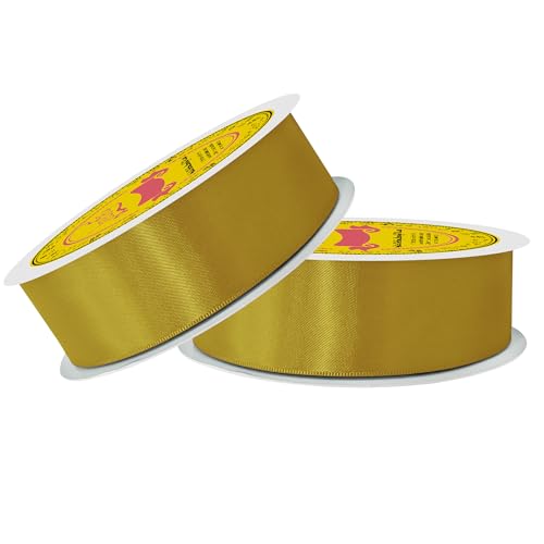Image of 100 Yards Gold Satin Ribbon Polyester Ribbon for Gift Wrapping Very Suitable for Weddings Party Hair Bow Invitation Decorations and More（1-1 /2 inch X 50Yards X 2 Roll）