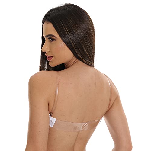 Sutiã Com Bojo Alça Transparente Removível Costa Nua Fristyle Preto Bege Branco Nude Casual Soutien