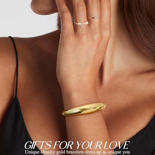 Chunky Gold Bracelet Gold Cuff Bangle Bracelets for Women Non Tarnish Teen Girl Gifts Trendy Stuff Wide Hinged Irregular Twisted Bangle Christmas Stocking Stuffers Minimalist Birthday Anniversary Jewelry