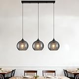 Lumière Pendante Industrielle: La lampe pendante de table de salle à manger est faite de métal noir et l'abat jour est fait de verre rond gris fumé, ce qui peut créer une atmosphère chaleureuse et harmonieuse pour votre maison