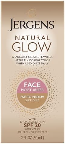 Jergens Natural Glow Face Self Tanner Lotion SPF 20, Fair To Medium, 2 oz