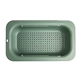 [Cesta de fregadero multifunción] Este colador de fregadero es adecuado para drenar la mayoría de los alimentos, pasta, papas, frijoles, brócoli, verduras de hoja verde y otras verduras. Otro gran diseño es que es muy útil para descongelar alimentos. El recipiente exterior recoge el agua descongelada y que la encimera se manche.