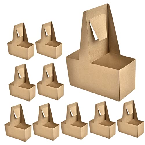CIYODO 10Pcs Disposable Drink Carrier with Handle Cardboard Cup Holder for Coffee Tea Juice Beverages Convenient Takeout Cup Holder for Easy Transport
