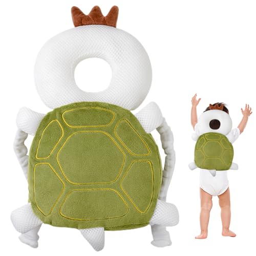 Baby Head Protector Sac à dos mignon Breatte de protection de tête en peluche Sac à dos avec sangle à poitrine Absorption de choc ajusté Protecteur de tête pour la marche pour bébé, tortue