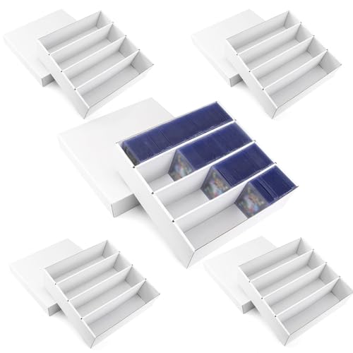 XRACV 5-Pack Toploader Trading Card Storage Box 4 Row 3200 Count White Cardboard Storage Box for Basketball/MTG/TCG/Sports/Game Cards Organizer and Collection