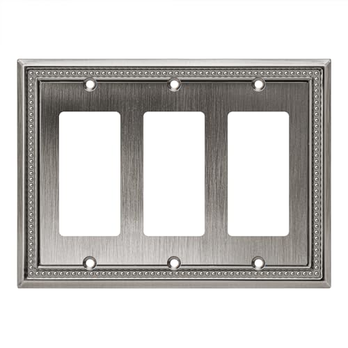 Image of Henne Bery Sunken Pearls Heavy Duty Decorative Wall Plate Switch Plate Outlet Cover (Triple Decorator, Heirloom Silver)