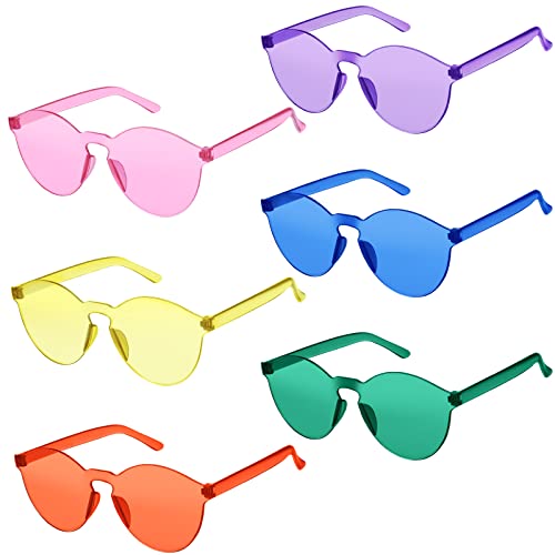 TOODOO 6 Pairs Rimless Sunglasses Colored Glasses Round Party Sunglasses Transparent Candy Color Eyewear Frameless Retro Eyeglasses(Assorted Color)