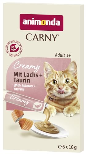 animonda Carny Creamy Katzensnack (6 x 15g), Premium Katzensnack für anspruchsvolle Feinschmecker mit zartem Lachs und wertvollem Taurin