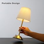 Portable Cordless Table Lamp, Fabric Shade Desk Lamps, 3000mAh Rechargeable Battery Operated Light, 3Color Dimmable Touch Lamp for Dining Room, Living Room, Bedroom, Bedside, Kitchen, Bathroom (Brass)