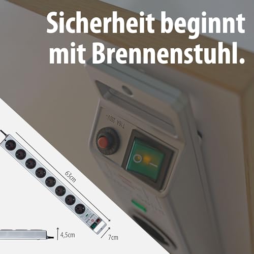 Brennenstuhl Super-Solid, Steckdosenleiste 8-Fach mit &Uuml;berspannungsschutz (Mehrfachsteckdose mit 2,5m Kabel und Schalter - aus bruchfestem Polycarbonat) Silber