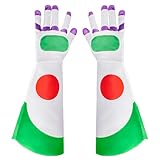 Nutbind Adult Cosplay Long Gloves with Anime Design White with Purple Red and Green Pattern Robot Design Gloves
