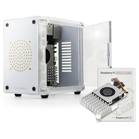 ElectroCookie Mini PC Case for Raspberry Pi 5 – Side Door Access with Official Active Cooler Included Cover