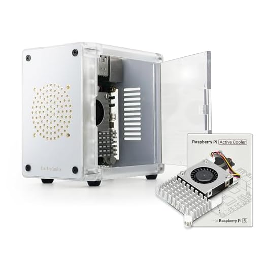 ElectroCookie Mini PC Case per Raspberry Pi 5 - Accesso Porta Laterale con Dispositivo di Raffreddamento Attivo Ufficiale Incluso