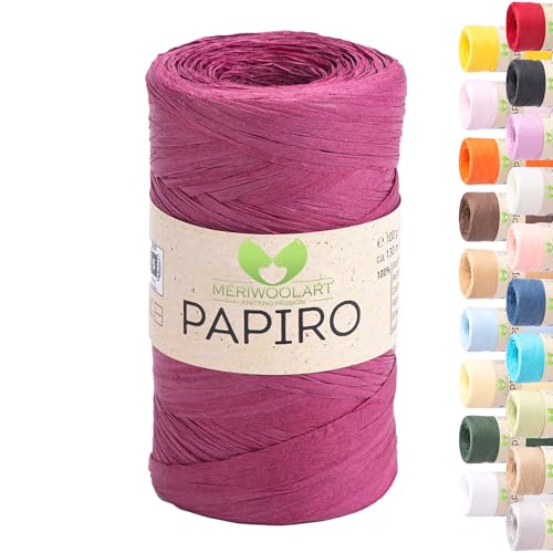 Raffia Garn für Häkeln & Stricken MeriWoolArt Papiro Papiergarn 100g Knäuel (130m) für Makramee Sommerhüte Taschen DIY Bastelprojekte & Wohnaccessoires Umweltfreundliches Bastgarn 1322
