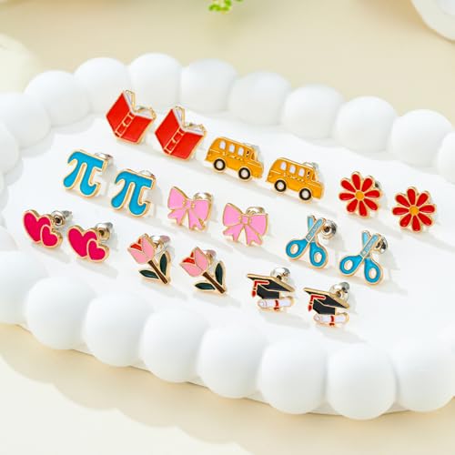 20 Pairs Teacher Earrings for Women Cute Apple Pencil Book Stud Earrings Set for Back to School Graduation Appreciation Gifts Fun Teacher Jewelry4