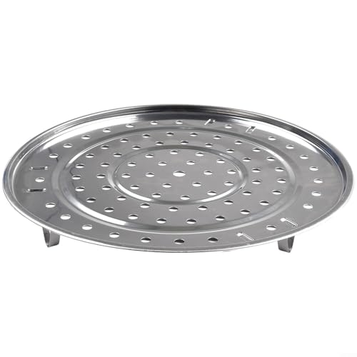 Linnkyfloa Bandeja redonda de acero inoxidable para cocinar al vapor con pies desmontables, placa de cocción al vapor multiusos con inserto de soporte de metal (26 cm)