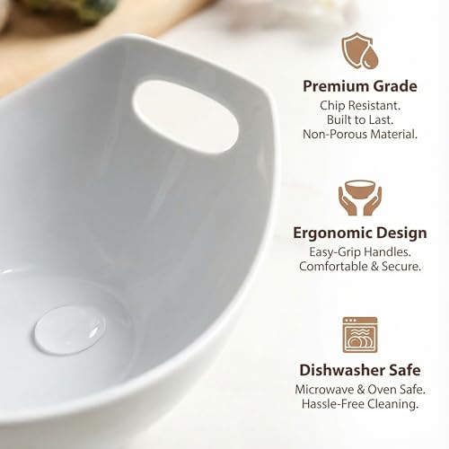 Ceramic Serving Bowls with Handles, Large Salad Bowl Set for Entertaining, Mixing, Serving Dishes for Parties, Kitchen, Housewarming & Everyday Use, Set of 3, 15/28/49 oz - Image 4