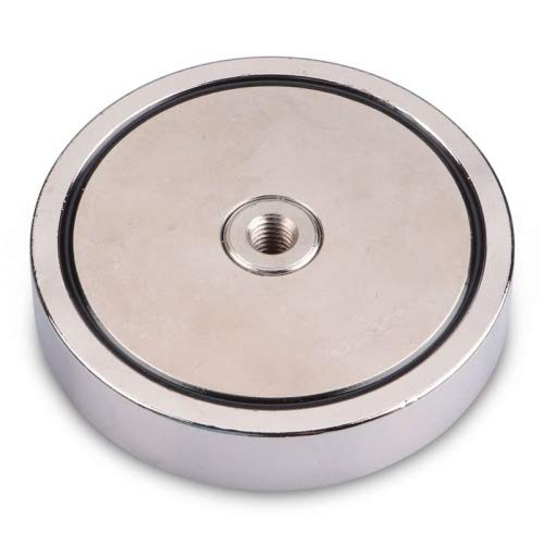 Bergemagnet - Magnete di Ricerca al neodimio con 1 Foro e Occhiello a Vite per Pesci magnetici, nichelato, Fino a 1100 kg, Ø 135 mm - 1 x 1100 kg
