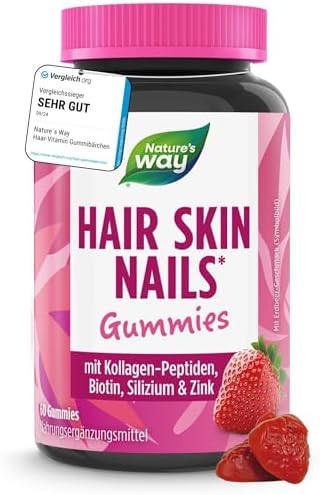 Hair Skin Nails Gummies I 2500 µg Biotin I Erdbeer Geschmack I 60 Stk | 4in1 mit Zink, Kollagen & Silizium · ohne Gelatine · 2 Gummies täglich