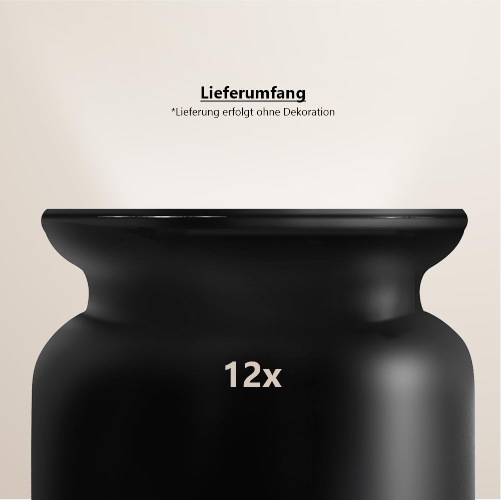 12er-Set schwarz-Matte Tischvasen im XL-Format - Vasen aus Glas | Elegante Blumenvase für Tischdeko in Hotel, Büro und Gastronomie - modern & stilvoll für Restaurant und Event