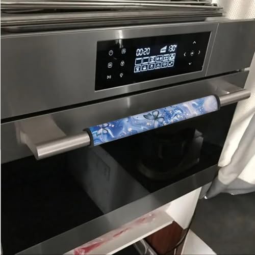 Image of Refrigerator Door Handle Covers Set of 6 Protective Electrical Kitchen Appliances Gloves Anti-Static Fridge Microwave Dishwasher Door Cloth Protector, Marble Butterfly Blue