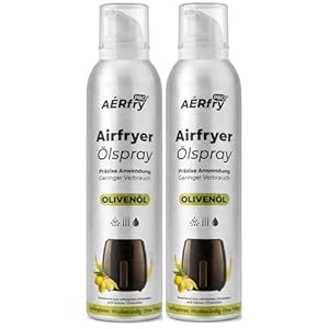 AÉRfryPRO® Airfryer Öl Spray Olivenöl – Ölspray für Heißluftfritteuse, ohne Treibgas, 230 °C hitzebeständig, 2er Pack (2x 200ml)