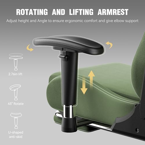 Dowinx Gaming Chair with Massage Lumbar Support, Breathable Fabric Ergonomic Computer Chair with Footrest for Adults, High Back Reclining Game Chair for Office Gaming, Green