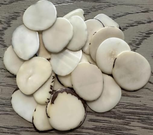 Tagua Beads. 20 Chips. Natural Eco-Friendly Tagua Slices. 10 Black and 10 White Slices. Medium Size: 3x2.5 cm. Approx. Undrilled