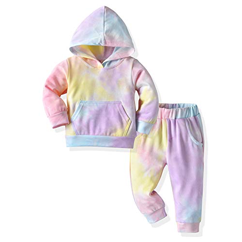 Toddler Girls Boys Tie-dye Pullover Hooded Sweatshirt Pant Set Unisex Baby Hoodie Sweatsuits Outfit