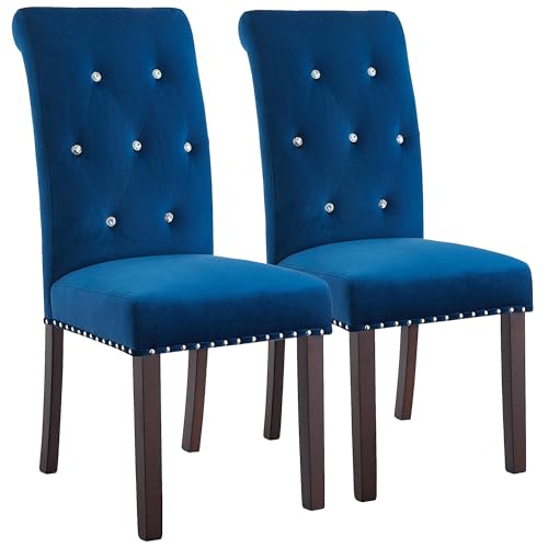 DRM'SCUUM Upholstered Dining Chairs Tufted: High Back Dining Room Chairs Set of 2 Velvet Padded Parsons Chairs with Crystal Buttons for Kitchen (Blue) -  MES HOME LIVING, MS1051BL-2