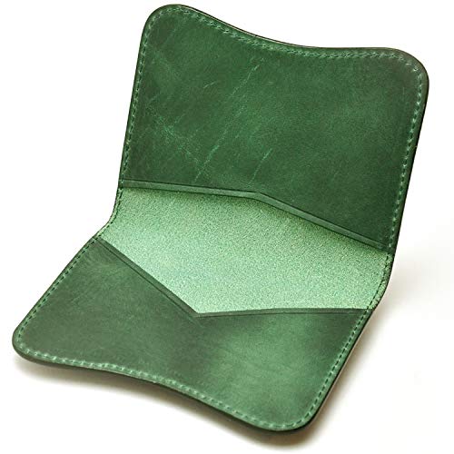 [東京下町工房] 名刺入れ 本革 極薄 レザー 取り出し易いカット 男女兼用 (グリーン)