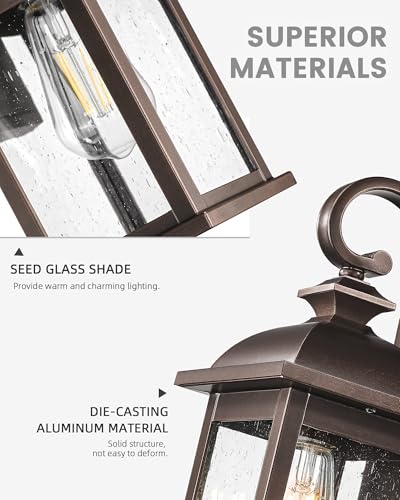 Image of FEMILA Outdoor Wall Lantern Oil Rubbed Bronze, Exterior Wall Light Sconce with Seeded Glass, Front Porch Light Fixture for Outdoor Garage, Patio House, 4FD54B ORB
