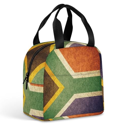 Vintage South Africa Flag Insulated Meal Tote Bag Portable Lunch Box Container Food Handbags for Men Women