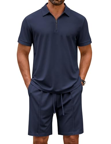 COOFANDY Men's Polo Shirt and Shorts Set 2 Piece Outfits